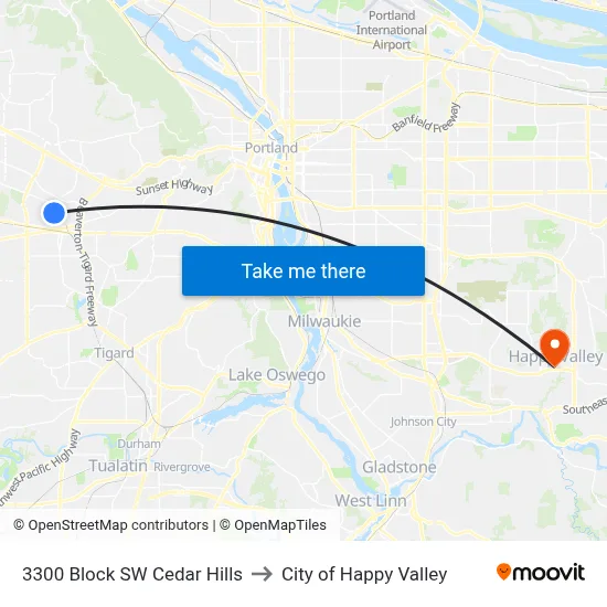 3300 Block SW Cedar Hills to City of Happy Valley map