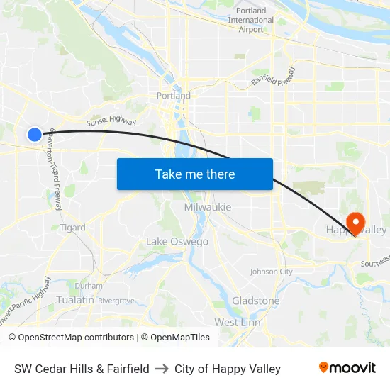 SW Cedar Hills & Fairfield to City of Happy Valley map