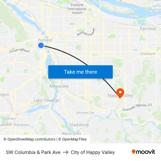 SW Columbia & Park Ave to City of Happy Valley map
