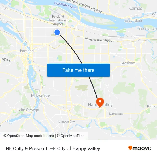NE Cully & Prescott to City of Happy Valley map