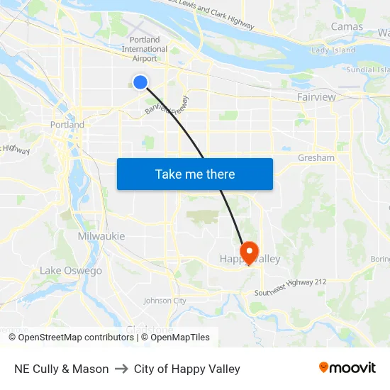 NE Cully & Mason to City of Happy Valley map