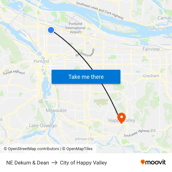 NE Dekum & Dean to City of Happy Valley map