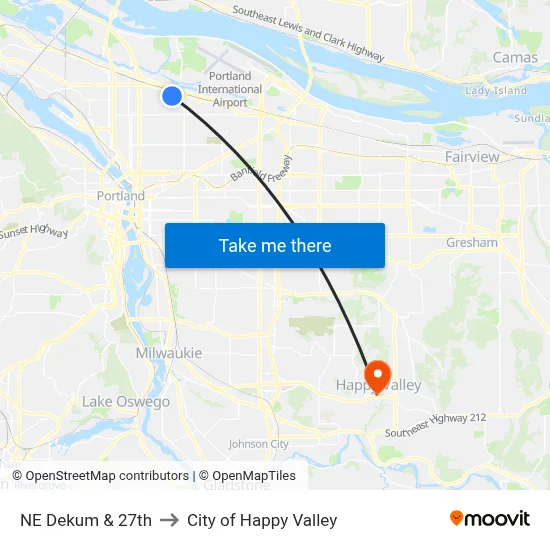 NE Dekum & 27th to City of Happy Valley map
