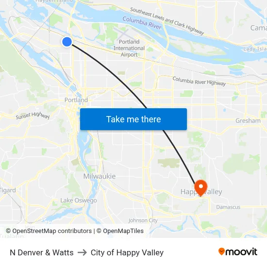 N Denver & Watts to City of Happy Valley map