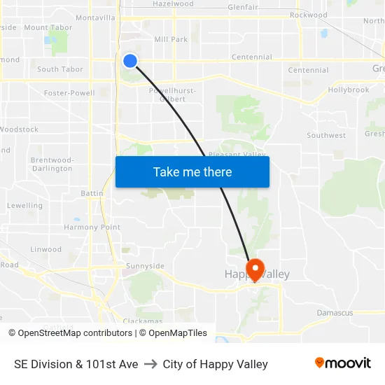 SE Division & 101st Ave to City of Happy Valley map