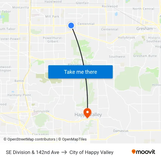 SE Division & 142nd Ave to City of Happy Valley map