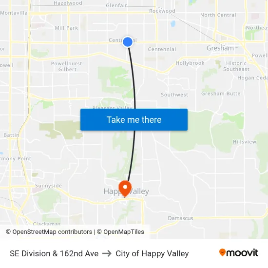 SE Division & 162nd Ave to City of Happy Valley map