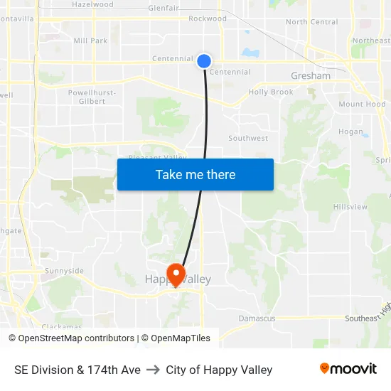 SE Division & 174th Ave to City of Happy Valley map