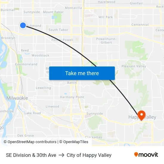 SE Division & 30th Ave to City of Happy Valley map