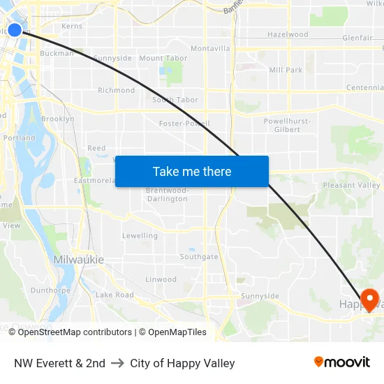 NW Everett & 2nd to City of Happy Valley map