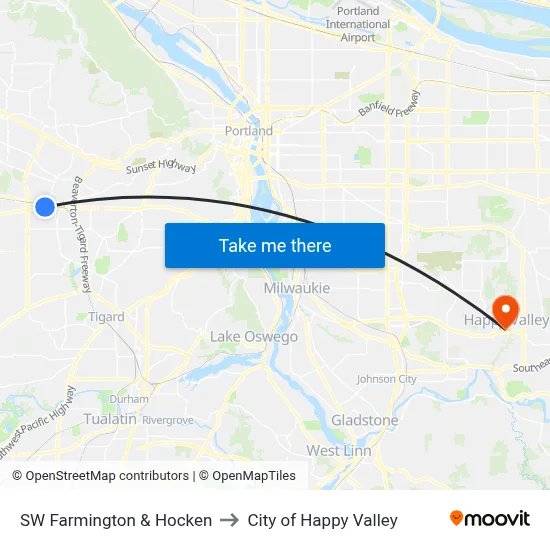 SW Farmington & Hocken to City of Happy Valley map