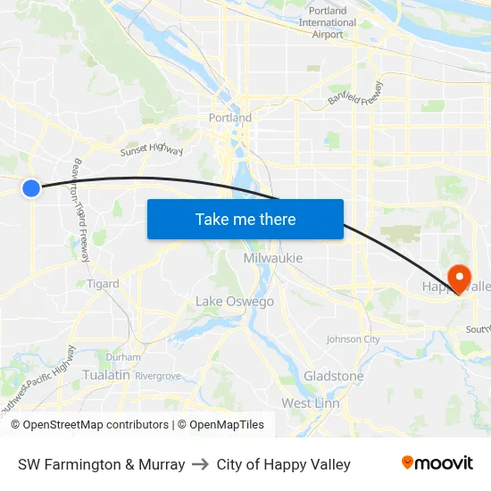 SW Farmington & Murray to City of Happy Valley map