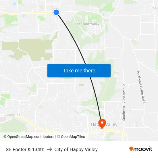SE Foster & 134th to City of Happy Valley map