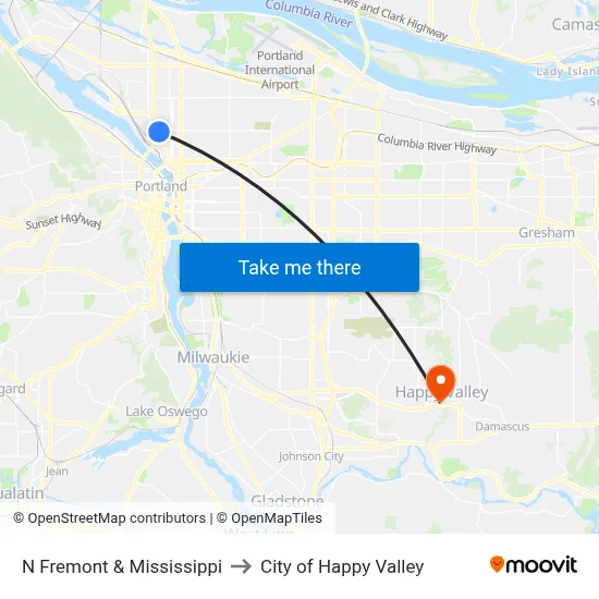 N Fremont & Mississippi to City of Happy Valley map
