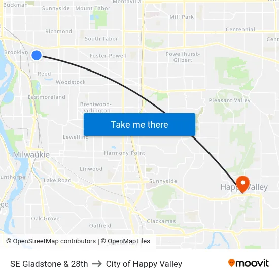 SE Gladstone & 28th to City of Happy Valley map