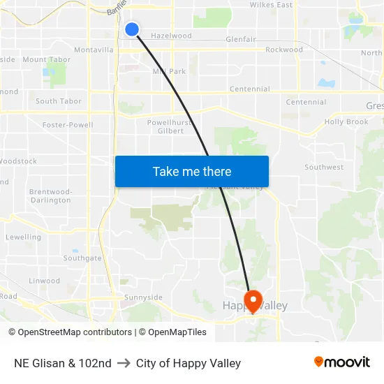 NE Glisan & 102nd to City of Happy Valley map