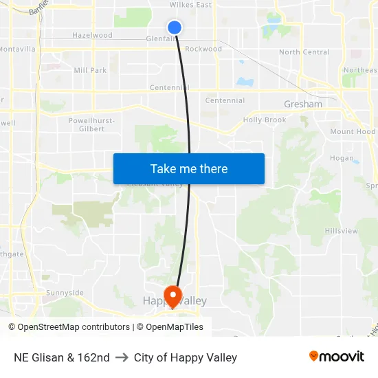 NE Glisan & 162nd to City of Happy Valley map