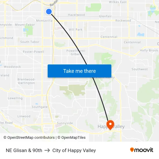NE Glisan & 90th to City of Happy Valley map