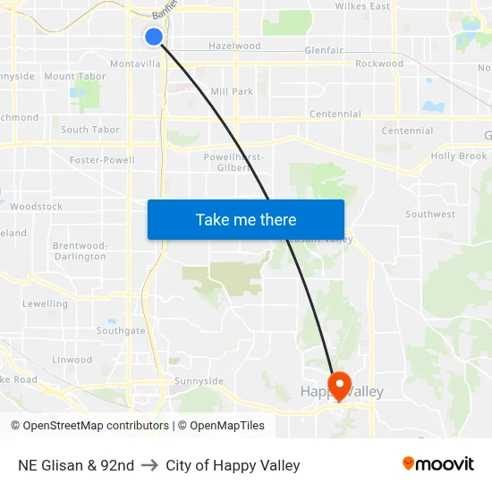 NE Glisan & 92nd to City of Happy Valley map