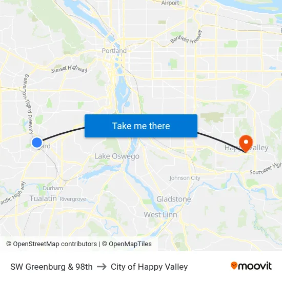 SW Greenburg & 98th to City of Happy Valley map