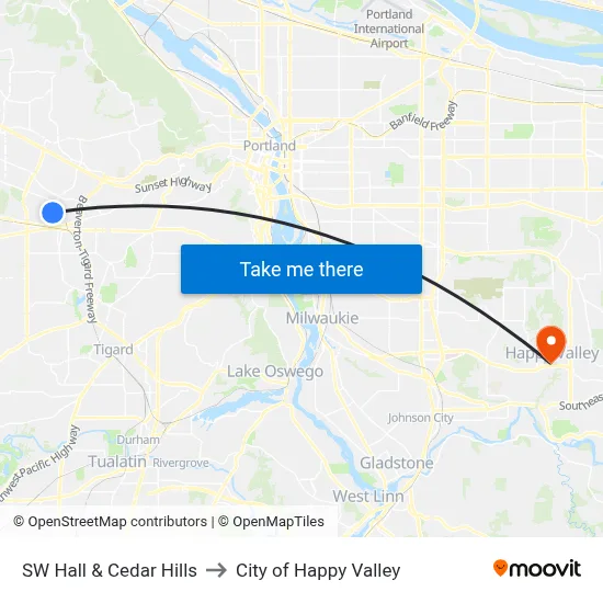 SW Hall & Cedar Hills to City of Happy Valley map
