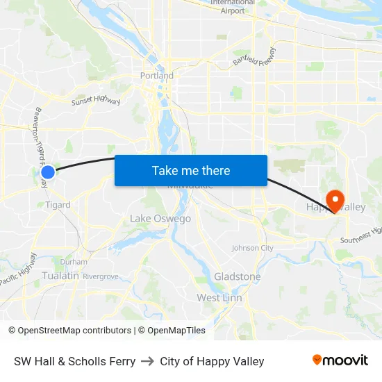 SW Hall & Scholls Ferry to City of Happy Valley map