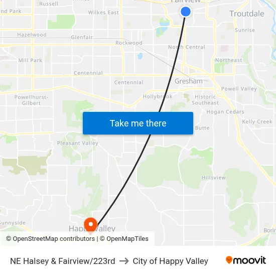 NE Halsey & Fairview/223rd to City of Happy Valley map