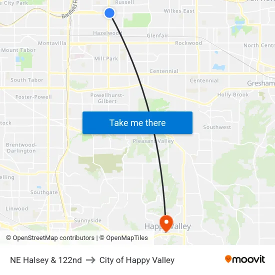 NE Halsey & 122nd to City of Happy Valley map