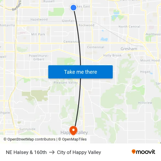 NE Halsey & 160th to City of Happy Valley map