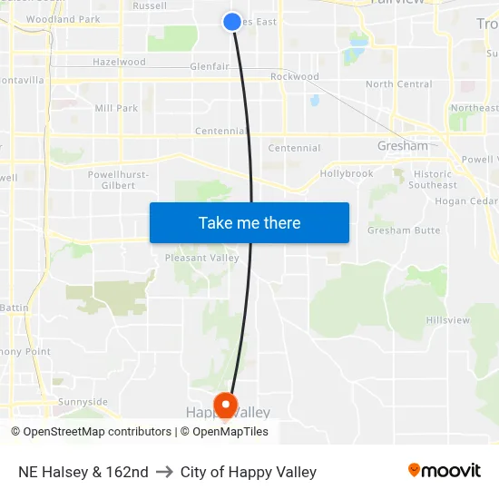 NE Halsey & 162nd to City of Happy Valley map