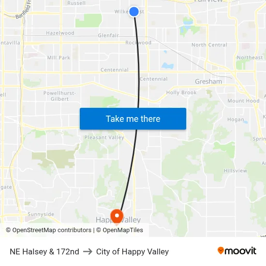 NE Halsey & 172nd to City of Happy Valley map