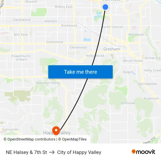 NE Halsey & 7th St to City of Happy Valley map