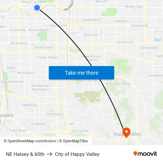 NE Halsey & 60th to City of Happy Valley map