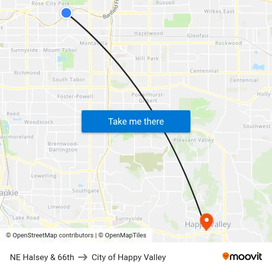 NE Halsey & 66th to City of Happy Valley map