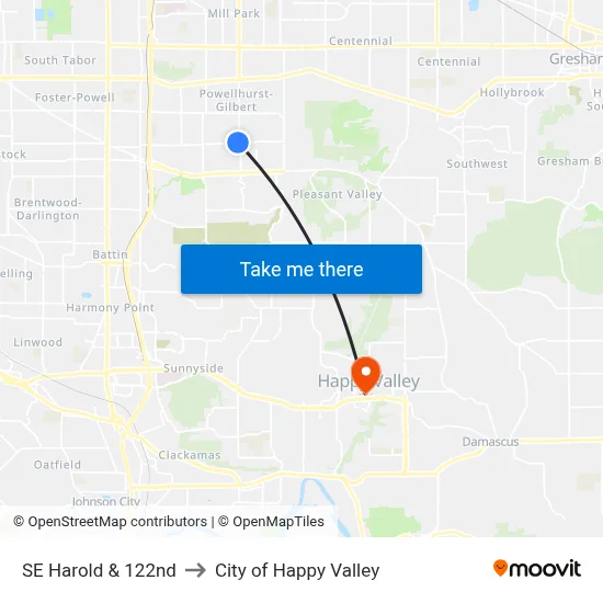 SE Harold & 122nd to City of Happy Valley map