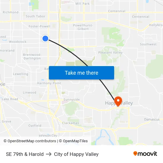 SE 79th & Harold to City of Happy Valley map