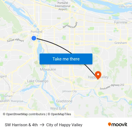 SW Harrison & 4th to City of Happy Valley map