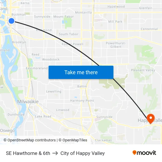 SE Hawthorne & 6th to City of Happy Valley map