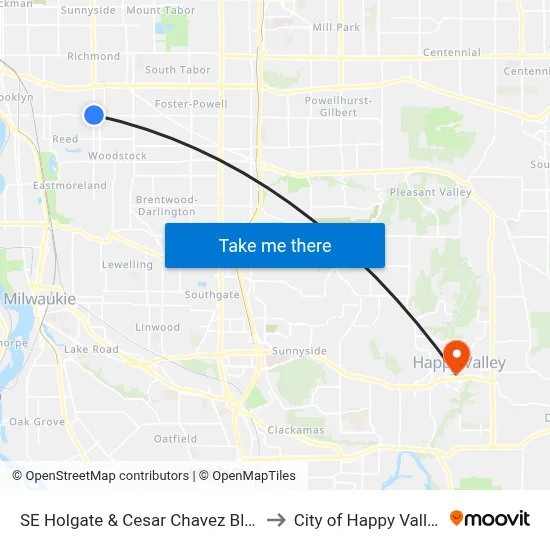 SE Holgate & Cesar Chavez Blvd to City of Happy Valley map