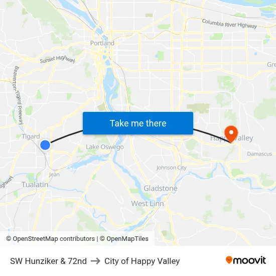 SW Hunziker & 72nd to City of Happy Valley map