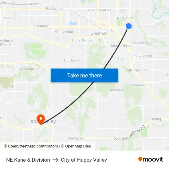 NE Kane & Division to City of Happy Valley map