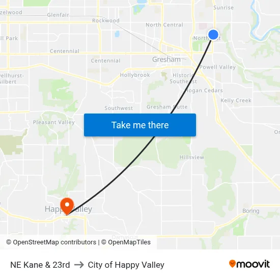 NE Kane & 23rd to City of Happy Valley map