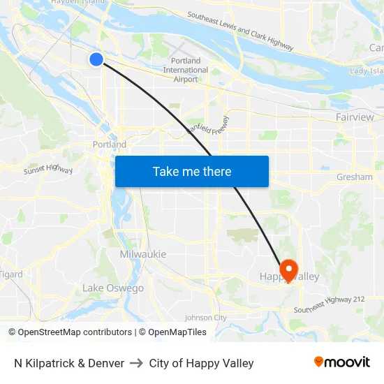 N Kilpatrick & Denver to City of Happy Valley map