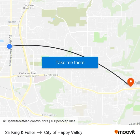 SE King & Fuller to City of Happy Valley map