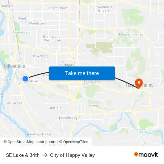 SE Lake & 34th to City of Happy Valley map