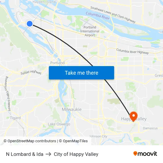 N Lombard & Ida to City of Happy Valley map