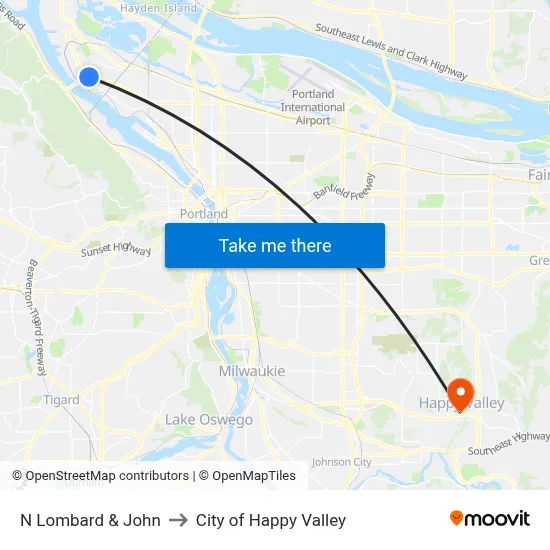 N Lombard & John to City of Happy Valley map