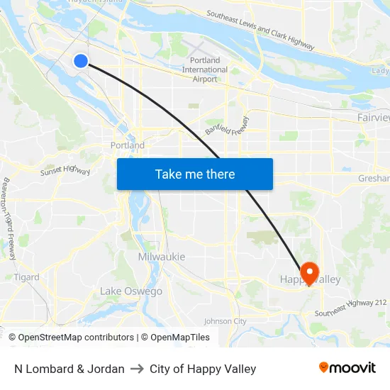 N Lombard & Jordan to City of Happy Valley map