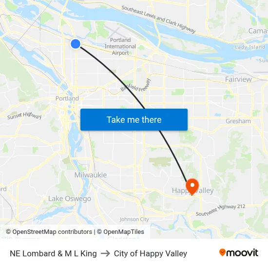 NE Lombard & M L King to City of Happy Valley map