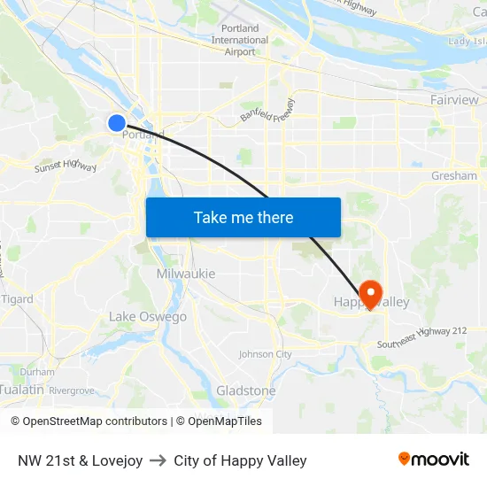NW 21st & Lovejoy to City of Happy Valley map